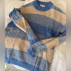 Madewell Blue and Tan Striped Wool Sweater